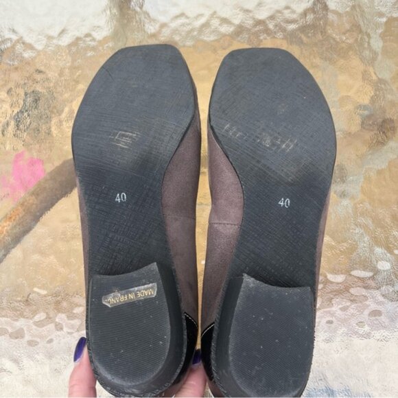 Un Tour En Ville Dark Grey Suede/Espresso Patent Leather Square Toe Slip On Shoe - Picture 10 of 14